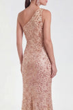 Mermaid Champagne One Shoulder Floral Mother Of the Bride Dress with Sequins