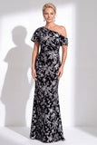 One Shoulder Fuchsia Mermaid Velvet Floral Long Mother of the Bride Dress