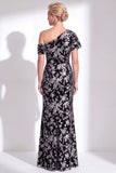 One Shoulder Fuchsia Mermaid Velvet Floral Long Mother of the Bride Dress