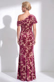One Shoulder Fuchsia Mermaid Velvet Floral Long Mother of the Bride Dress