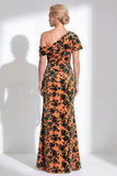 One Shoulder Fuchsia Mermaid Velvet Floral Long Mother of the Bride Dress