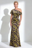 One Shoulder Fuchsia Mermaid Velvet Floral Long Mother of the Bride Dress