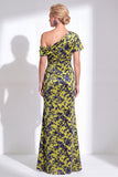 One Shoulder Fuchsia Mermaid Velvet Floral Long Mother of the Bride Dress