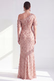 One Shoulder Mermaid Champagne Floral Ruched Mother Of the Bride Dress with Sequins