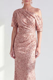 One Shoulder Mermaid Champagne Floral Ruched Mother Of the Bride Dress with Sequins