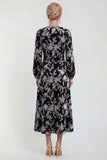 Fuchsia A-Line Round Neck Velvet Floral Midi Mother of the Bride Dress with Long Sleeves