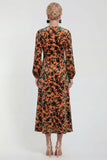 Fuchsia A-Line Round Neck Velvet Floral Midi Mother of the Bride Dress with Long Sleeves