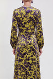 Fuchsia A-Line Round Neck Velvet Floral Midi Mother of the Bride Dress with Long Sleeves