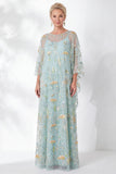 Navy Sheath Floral Round Neck Embroidered Mother Of the Bride Dress