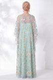Navy Sheath Floral Round Neck Embroidered Mother Of the Bride Dress