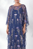 Navy Sheath Floral Round Neck Embroidered Mother Of the Bride Dress