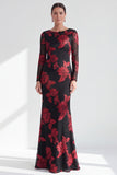 Red Mermaid Bateau Neck Floral Long Mother of the Bride Dress
