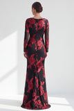 Red Mermaid Bateau Neck Floral Long Mother of the Bride Dress