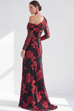 One Shoulder Champagne Mermaid Floral Long Mother of the Bride Dress with Slit