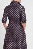 A-Line Navy Floral Jacquard Half Sleeves Long Mother of the Bride Dress with Belt