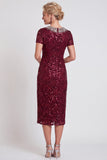 Sparkly Black Round Neck Sequins Bodycon Midi Mother of the Bride Dress with Beading