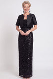Sparkly Black Sequins Bodycon Long Mother of the Bride Dress with Slit