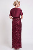 Sparkly Black Sequins Bodycon Long Mother of the Bride Dress with Slit