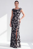 Mermaid Black Floral Long Mother of the Bride Dress with Slit