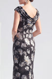 Mermaid Black Floral Long Mother of the Bride Dress with Slit
