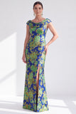 Mermaid Black Floral Long Mother of the Bride Dress with Slit