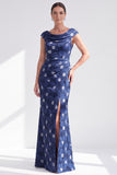 Mermaid Black Floral Long Mother of the Bride Dress with Slit