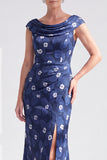 Mermaid Black Floral Long Mother of the Bride Dress with Slit