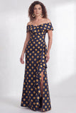 Off the Shoulder Mermaid Black Floral Ruffled Long Mother of the Bride Dress with Slit