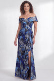 Off the Shoulder Mermaid Black Floral Ruffled Long Mother of the Bride Dress with Slit