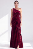 One Shoulder Mermaid Black Velvet Ruffled Ruched Long Mother of the Bride Dress