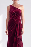 One Shoulder Mermaid Black Velvet Ruffled Ruched Long Mother of the Bride Dress