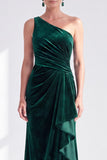 One Shoulder Mermaid Black Velvet Ruffled Ruched Long Mother of the Bride Dress