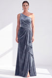 One Shoulder Mermaid Black Velvet Ruffled Ruched Long Mother of the Bride Dress