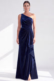One Shoulder Mermaid Black Velvet Ruffled Ruched Long Mother of the Bride Dress