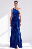 One Shoulder Mermaid Black Velvet Ruffled Ruched Long Mother of the Bride Dress