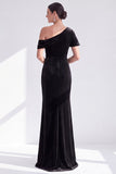 Mermaid Burgundy Velvet Off the Shoulder Ruched Long Mother of the Bride Dress