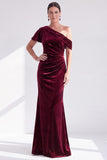 Mermaid Burgundy Velvet Off the Shoulder Ruched Long Mother of the Bride Dress