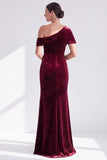 Mermaid Burgundy Velvet Off the Shoulder Ruched Long Mother of the Bride Dress
