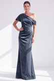 Mermaid Burgundy Velvet Off the Shoulder Ruched Long Mother of the Bride Dress