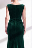 Dark Green Velvet Bateau Neck Ruched Mermaid Long Mother of the Bride Dress with Slit