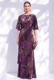Sage Green Floral Mermaid Bateau Neck Ruched Long Mother of the Bride Dress with Sash
