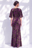 Sage Green Floral Mermaid Bateau Neck Ruched Long Mother of the Bride Dress with Sash