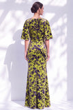 Sage Green Floral Mermaid Bateau Neck Ruched Long Mother of the Bride Dress with Sash