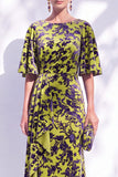 Sage Green Floral Mermaid Bateau Neck Ruched Long Mother of the Bride Dress with Sash