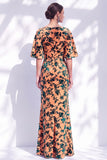 Sage Green Floral Mermaid Bateau Neck Ruched Long Mother of the Bride Dress with Sash