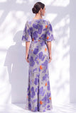 Sage Green Floral Mermaid Bateau Neck Ruched Long Mother of the Bride Dress with Sash