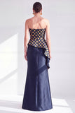 Gold Dot Strapless Mermaid Ruffled Long Mother of the Bride Dress