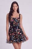 Ivory Floral Corset A-Line Square Neck Mini Graduation Dress