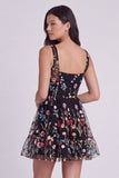 Ivory Floral Corset A-Line Square Neck Mini Graduation Dress