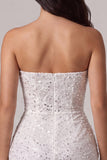 Strapless Bodycon Corset Little White Dress with Sequins